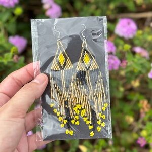 NEW Gold, Black & Yellow Beaded Earrings